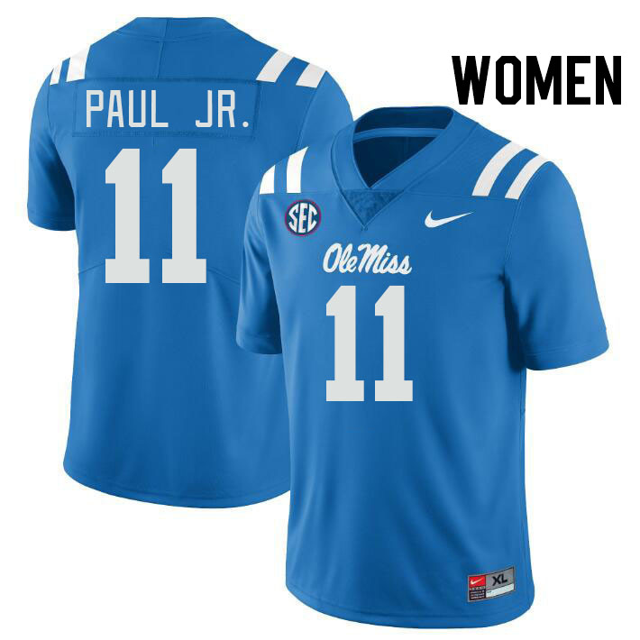 Women #11 Chris Paul Jr. Ole Miss Rebels College Football Jerseys Stitched-Power Blue